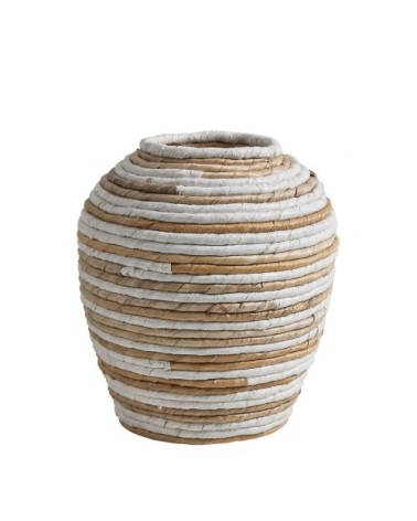 Jarre décorative en abaca - naturel et blanc