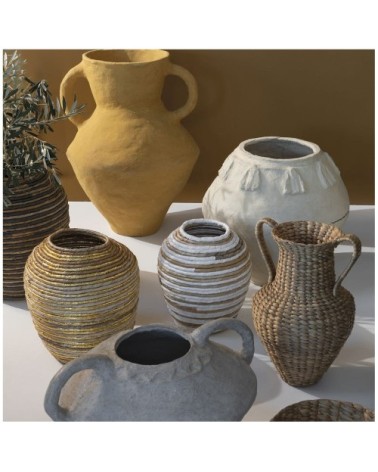 Jarre décorative en abaca - naturel et blanc