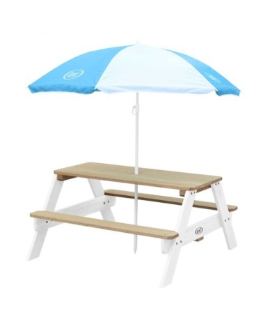 Table de pique-nique en bois avec parasol