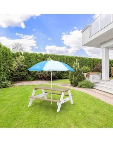 Table de pique-nique en bois avec parasol