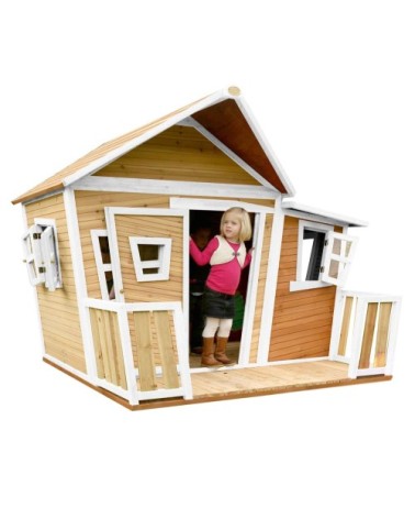 Maisonnette asymétrique en bois brun/blanc pour enfants