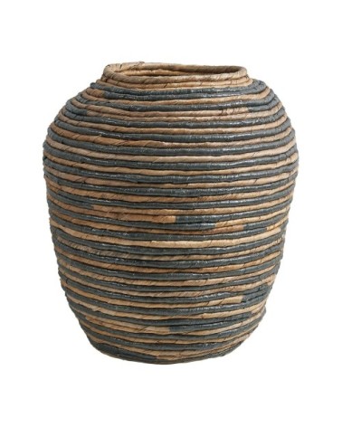 Jarre décorative en abaca - naturel et bleu