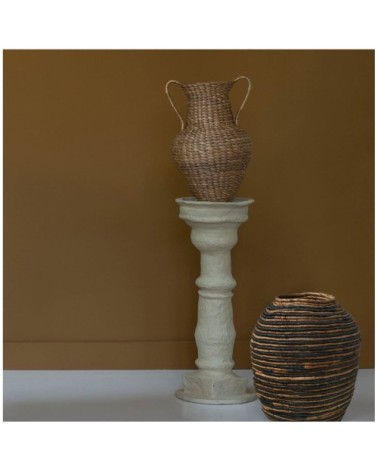 Jarre décorative en abaca - naturel et bleu