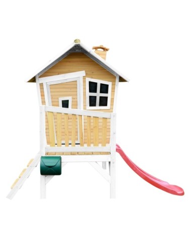Maisonnette en bois écologique avec toboggan rouge