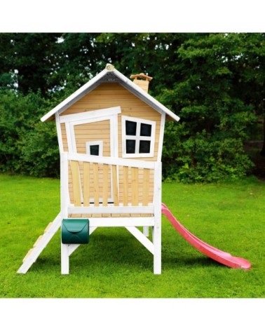Maisonnette en bois écologique avec toboggan rouge