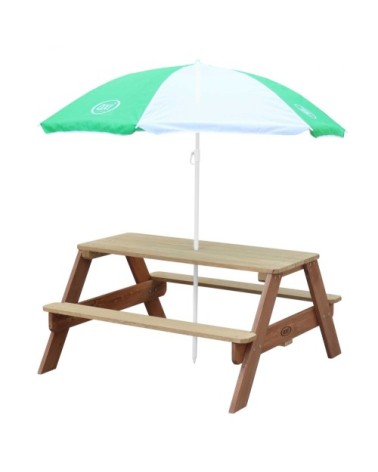 Table de pique-nique avec parasol vert blanc