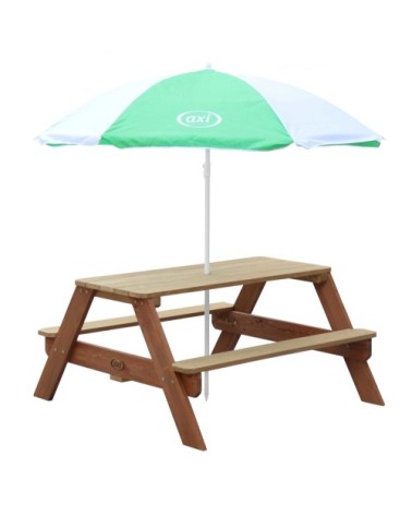 Table de pique-nique avec parasol vert blanc
