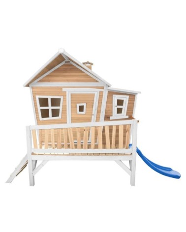 Cabane asymétrique en bois sur pilotis avec toboggan 118 cm bleu