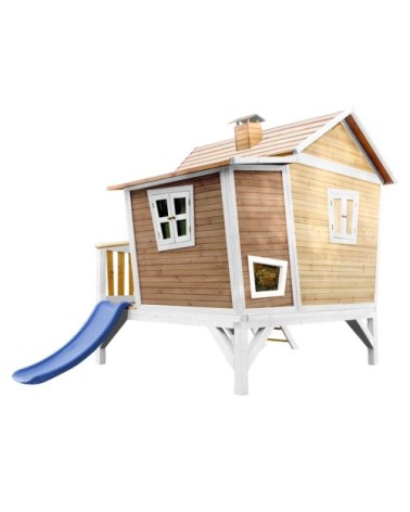 Cabane asymétrique en bois sur pilotis avec toboggan 118 cm bleu