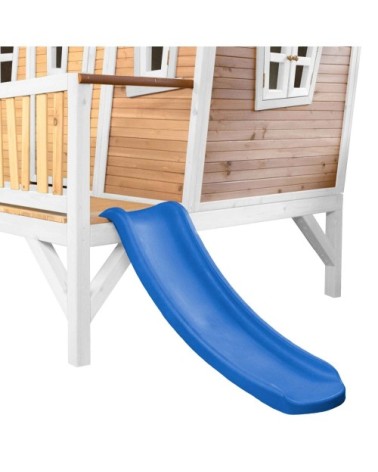 Cabane asymétrique en bois sur pilotis avec toboggan 118 cm bleu