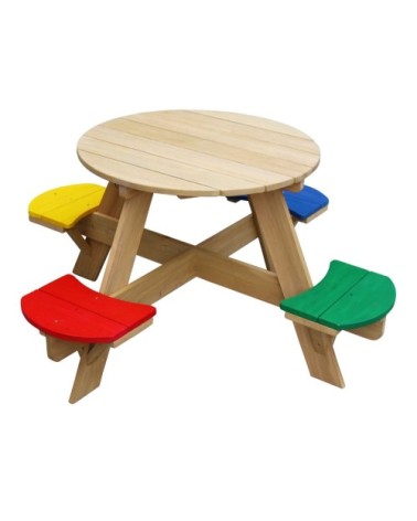 Table de pique-nique ronde en bois arc-en-ciel
