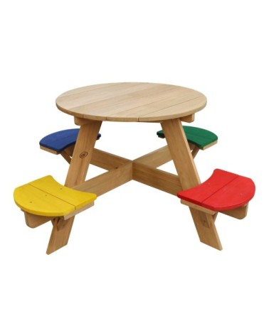 Table de pique-nique ronde en bois arc-en-ciel