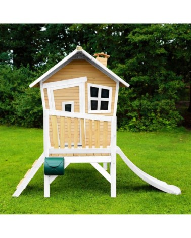 Maisonnette en bois écologique avec toboggan blanc