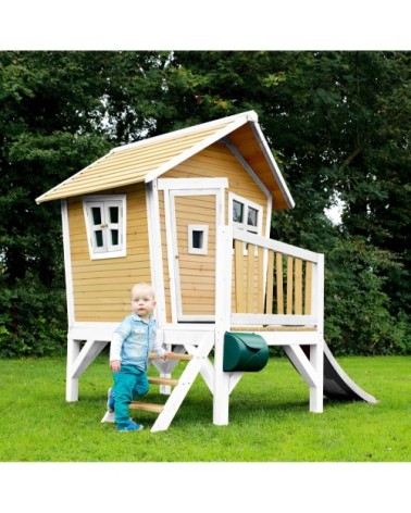 Maisonnette en bois écologique avec toboggan blanc