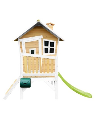 Maisonnette en bois écologique avec toboggan vert citron