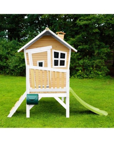 Maisonnette en bois écologique avec toboggan vert citron