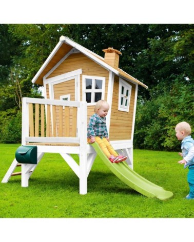Maisonnette en bois écologique avec toboggan vert citron