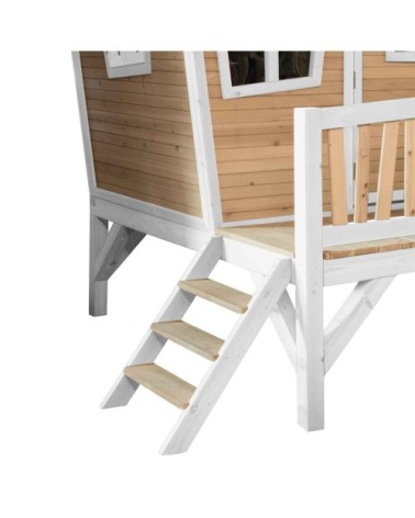 Cabane asymétrique en bois sur pilotis avec toboggan 118 cm rouge