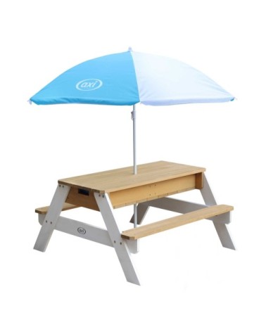 Table sable et eau brun blanc avec parasol