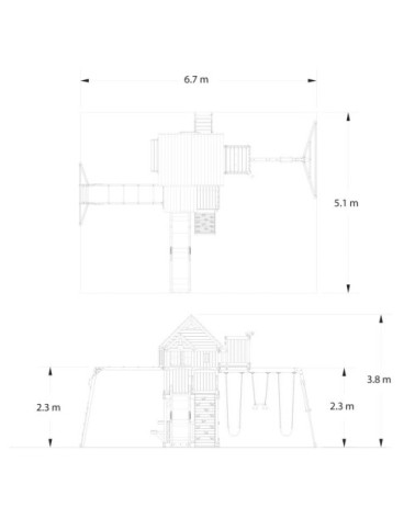 Grande aire de jeux en cèdre pour 9 enfants