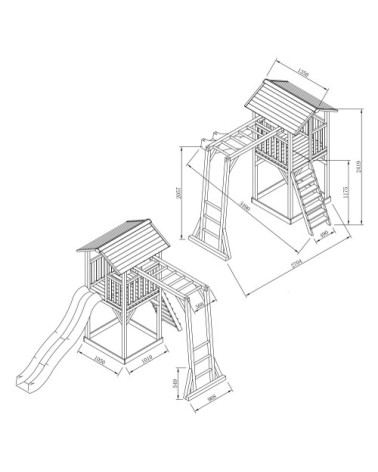 Aire de jeux avec échelle de singe et toboggan gris