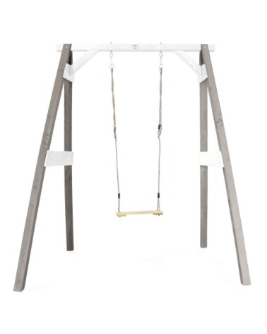 Portique en bois gris/blanc avec balançoire siège nid rond