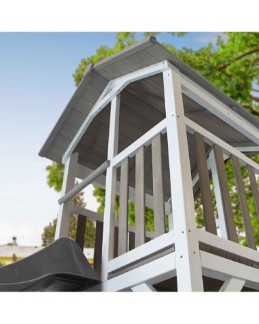 Aire de jeux 2 balançoires échelle de singe et toboggan gris