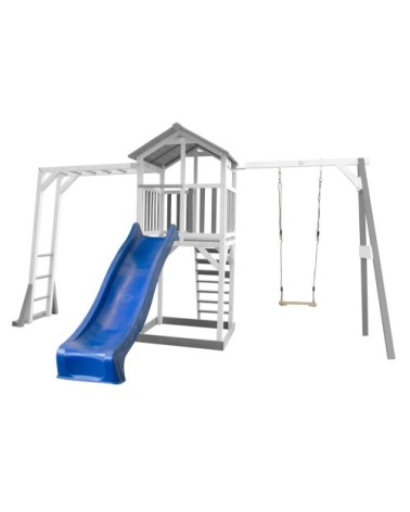 Aire de jeux avec échelle de singe 1 balançoire et toboggan bleu