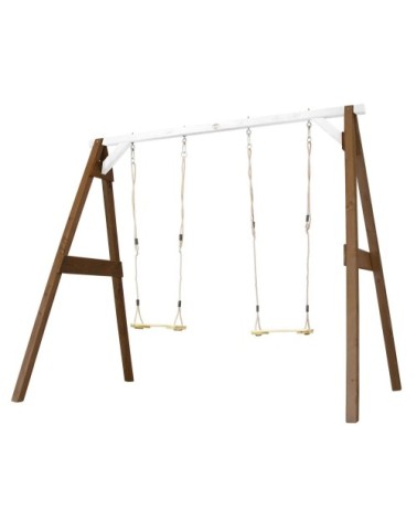 Portique en bois gris/blanc avec balançoire siège nid rond