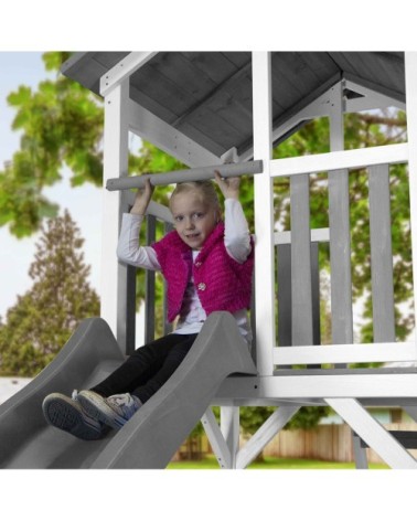 Aire de jeux échelle de singe 1 balançoire nid ovale toboggan gris