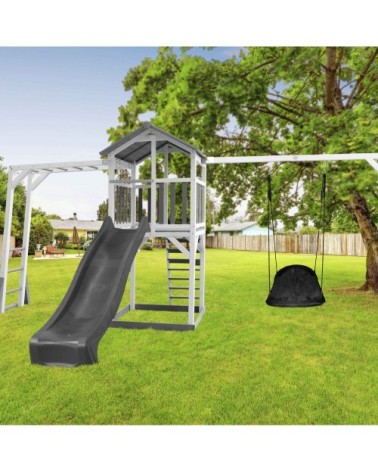 Aire de jeux échelle de singe 1 balançoire nid ovale toboggan gris