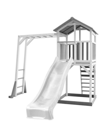 Aire de jeux avec échelle de singe et toboggan blanc