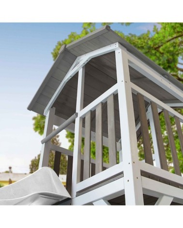 Aire de jeux avec échelle de singe et toboggan blanc