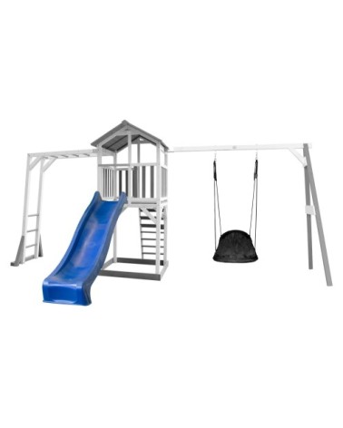 Aire de jeux échelle de singe 1 balançoire nid ovale toboggan bleu