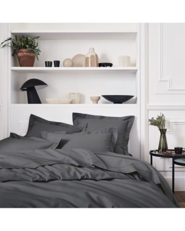 Housse de couette unie en percale de coton gris 140x200