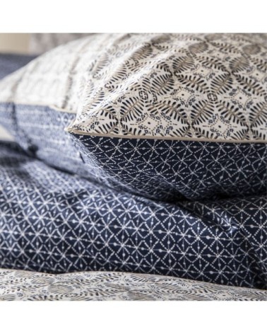 Housse de couette imprimée en percale de coton blanc et bleu 260x240