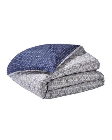 Housse de couette imprimée en percale de coton blanc et bleu 200x200