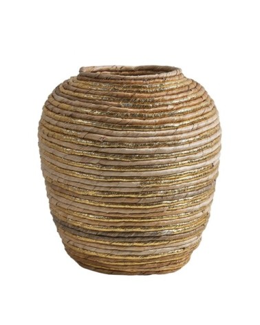 Jarre décorative en abaca - naturel et doré