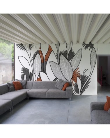 Papier peint panoramique végétal v2 340 x 250  gris