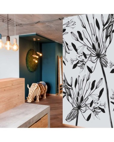 Papier peint panoramique fleur graphique 510 x 250  noir et blanc