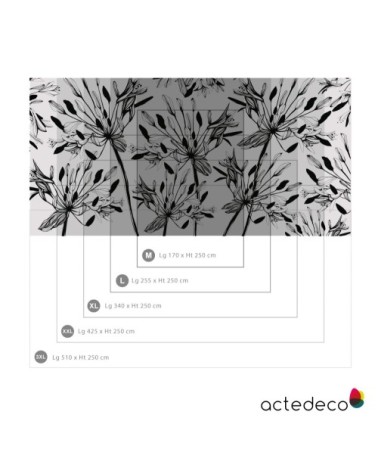 Papier peint panoramique fleur graphique 510 x 250  noir et blanc
