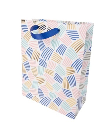 Sac cadeau grand format traits pastel et or