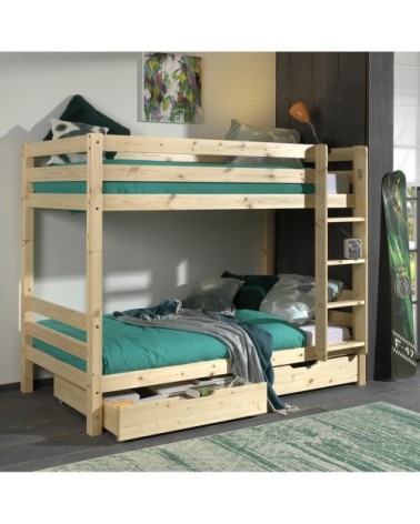 Lit superposé 90x200 hauteur 160 cm sommier inclus naturel