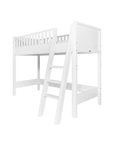 Lit mezzanine 90x200 échelle inclinée blanc