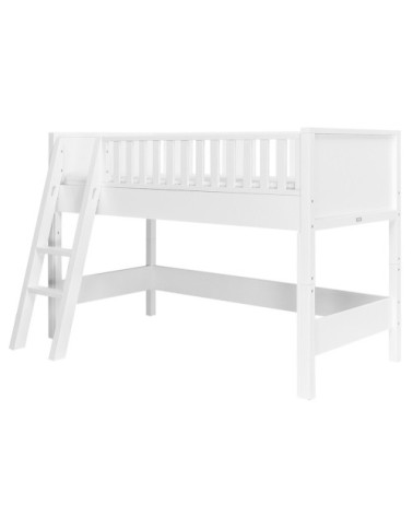 Lit mezzanine mi-hauteur 90x200 échelle inclinée blanc