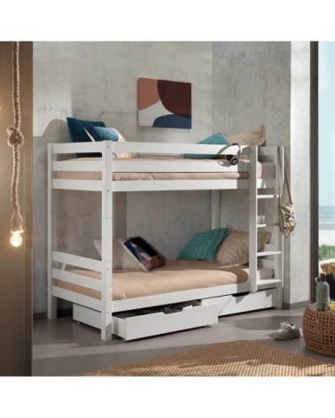 Lit superposé 90x200 hauteur 160 cm sommier inclus blanc