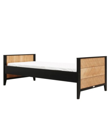 Lit 90x200 sommier inclus noir naturel naturel