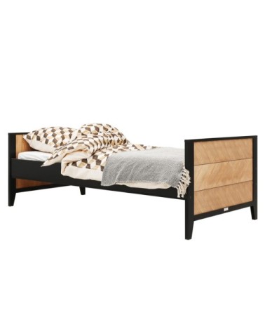 Lit 90x200 sommier inclus noir naturel naturel