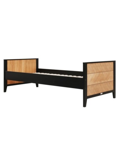 Lit 90x200 sommier inclus noir naturel naturel