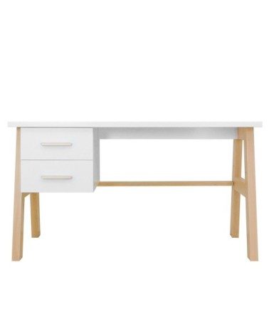 Bureau 2 tiroirs blanc naturel